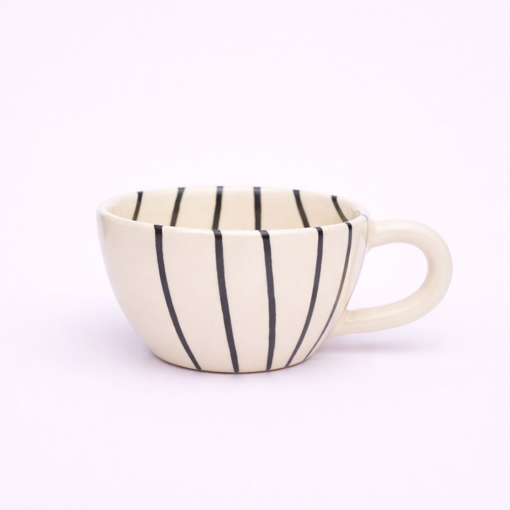 ceramic, ethical, handmade, Stripe Painted Handled Soup Bowl