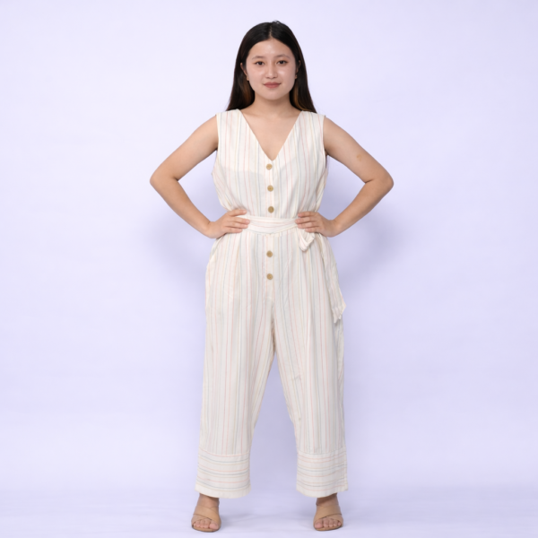 Handstiched, Striped Handwoven Jumpsuit