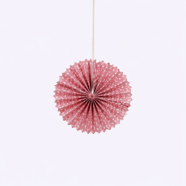 handcrafted, sustainable, lokta paper, fan hanging, pink christmas fan hanging