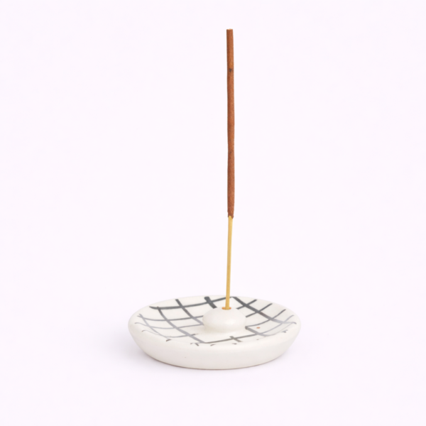 Ceramic, handcrafted, sustainable, Stripe Painted Incense Holder (Center Ball)