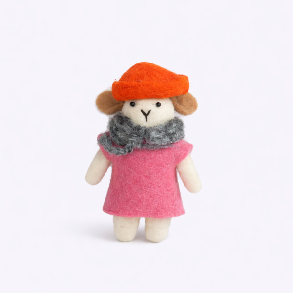 sustainable, handcrafted, felt doll, felt, home decor, gifting, Sheep Female Straight Leg Doll