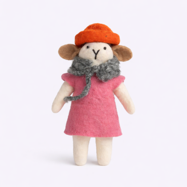 sustainable, handcrafted, felt doll, felt, home decor, gifting, Sheep Female Straight Leg Doll
