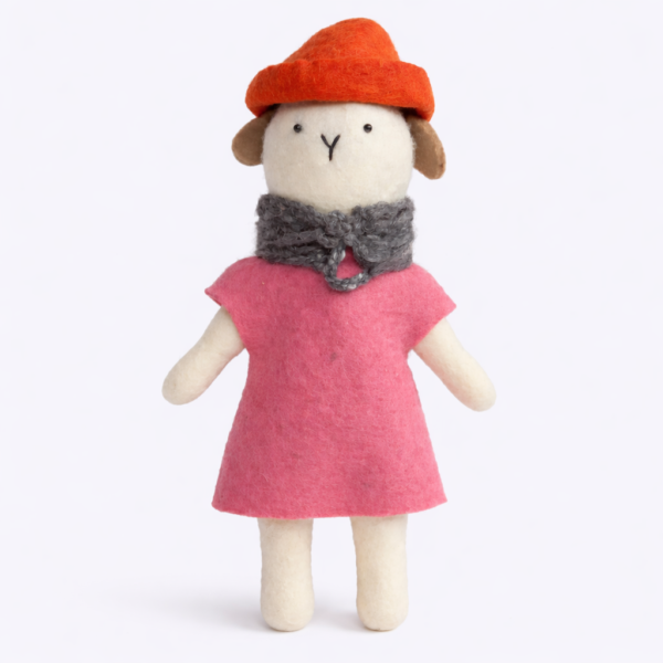 sustainable, handcrafted, felt doll, felt, home decor, gifting, Sheep Female Straight Leg Doll