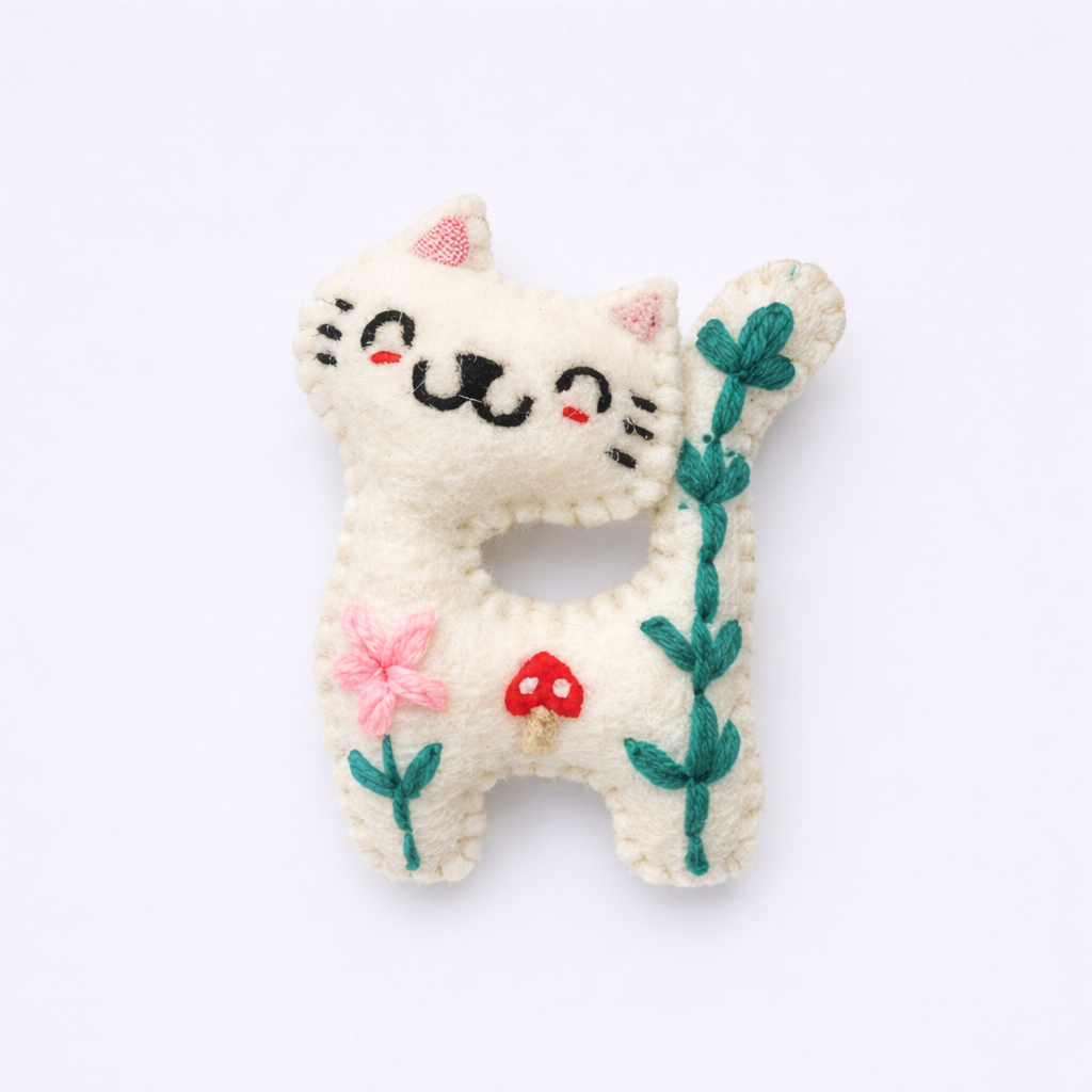 felt hanging, home decor, sustainable, handcrafted, Smiley Cat Hanging