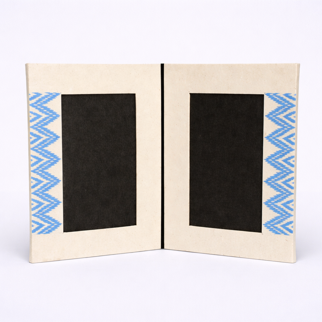 handmade, lokta paper, eco friendly, sustainable, Dhaka Boarder Printed Double Photo Frame