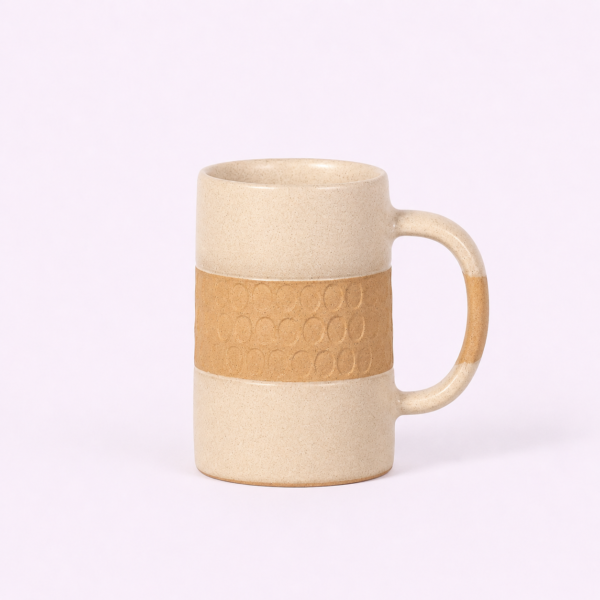 handcrafted, ceramic, sustainable, ethical, Cylindrical Center Unglazed Stamped Mug