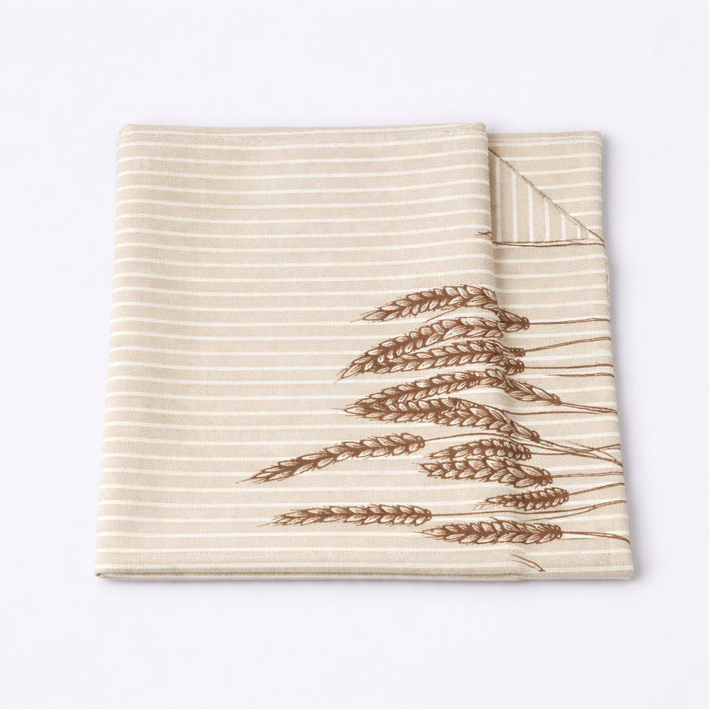 Stripe Fabric With Wheat Plant Printed Tea Towel